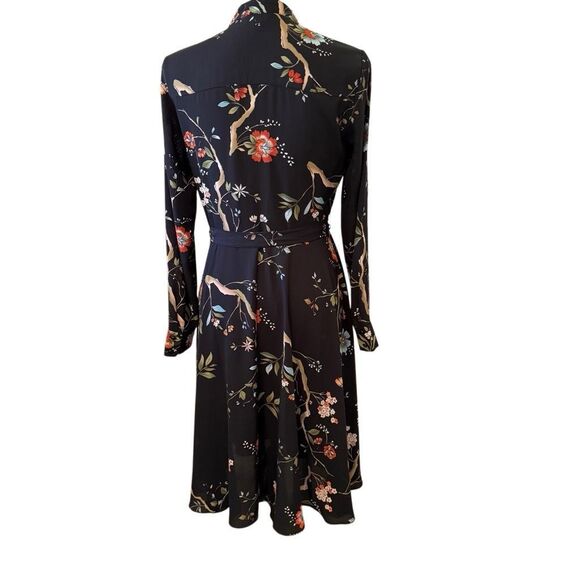 Nanette Lepore Blk Floral Print Pin Tucked Long Slv Dress Sz 4 Career, Occassion - Picture 6 of 14